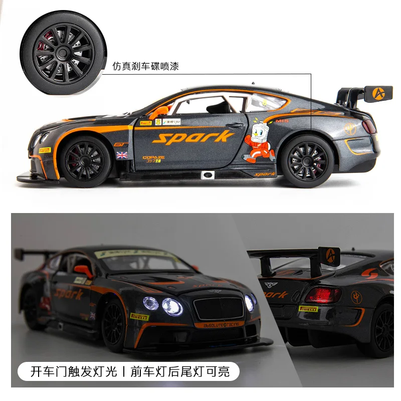 1:24 Bentley Continental GT3 Alloy Car Diecasts & Toy Vehicles Car Model Sound and light Pull back Car Toys For Kids Gifts 6