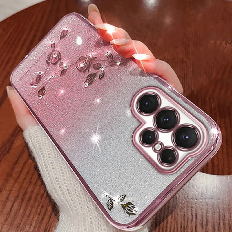 

Fashion Glitter Diamond Bling Case For Samsung S23 Plus S23 S22 Ultra S21 FE A54 A34 A32 Plating Soft Silicone Shockproof Cover
