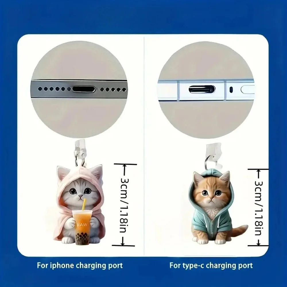 Cute Black Cat Universal Phone Dust Plug Accessories Decoration Hanging Pendant for iPhone for Samsung Type-C Charging Port