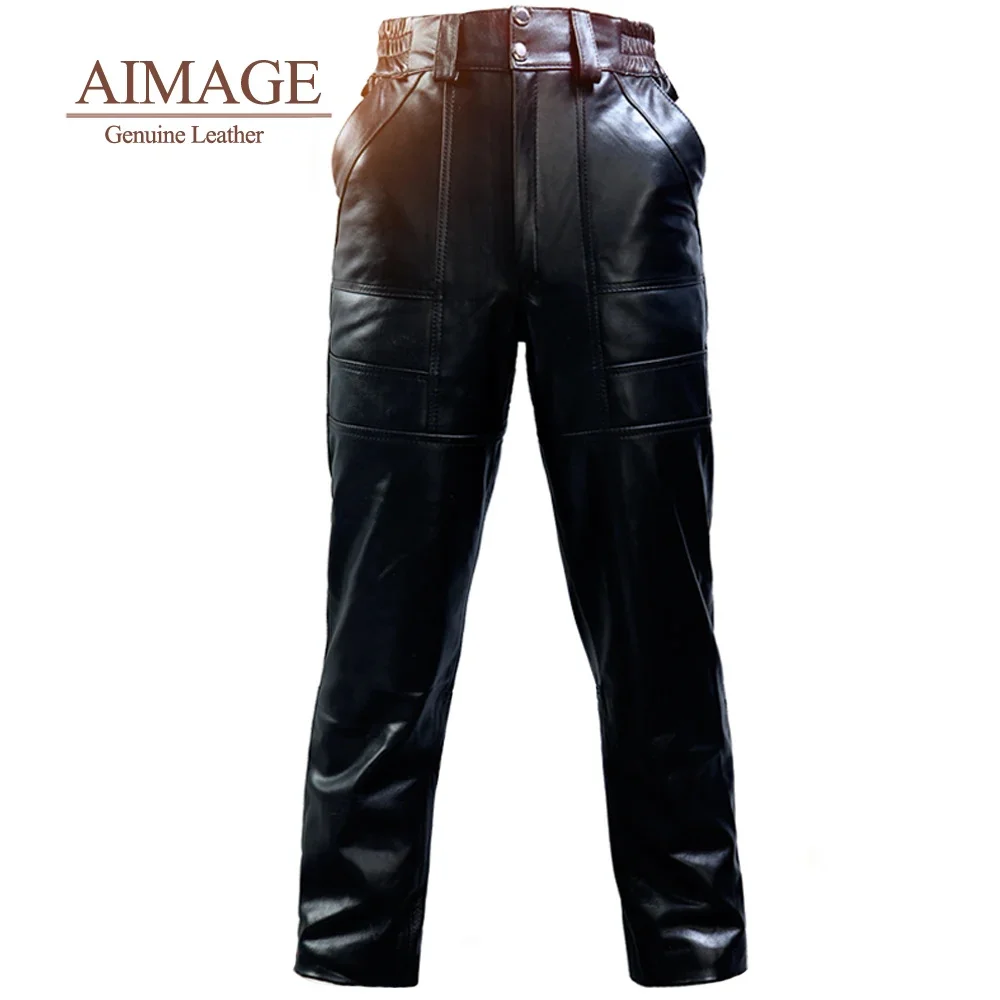 

Мужские мотоциклетные брюки из 100% натуральной кожи с высокой талией и защитой от ветра и воды