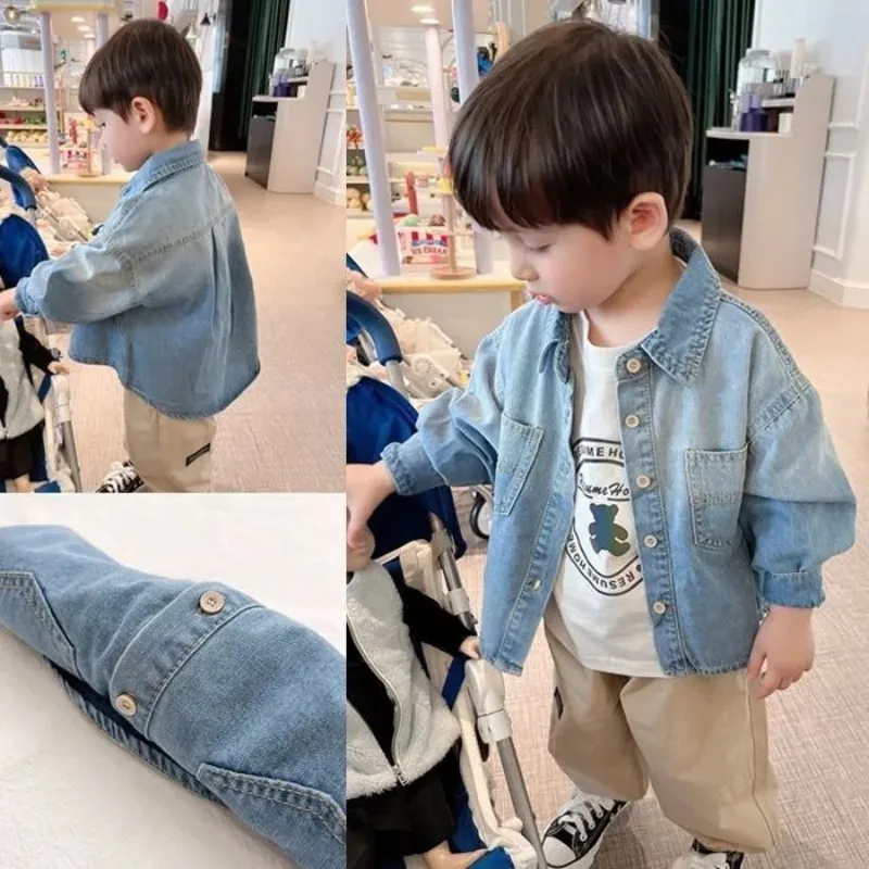 Spring and Autumn Boys' Shirt Long sleeved Coat New Children's Jeans Shirt Baby Casual Loose Top Coat