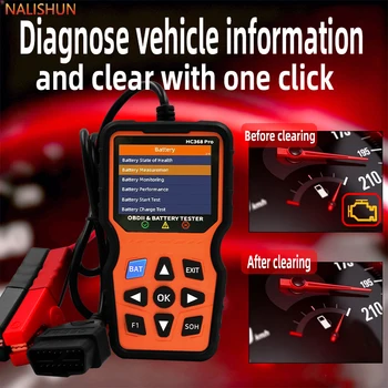 Scanner Diagnostico Auto Hc368Pro OBD2 2-in-1, Lettore di Codici di Errore del Motore, Può Cancellare i Codici Diagnostici, Rilevamento di Errore Batteria / Carico / Avviamento / Ricarica, Strumento di Scansione Guasti