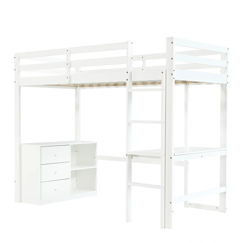 Multifunktionsbett mit Schreibtischschublade und Ablagefach – 4-stufige Leiter aus massivem Kiefernholz + MDF, platzsparendes Teenagerbett 90 x 200 cm – Detail 16
