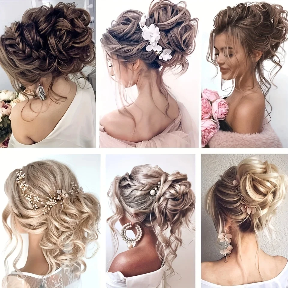 Synthetic Curly Brown Blonde Hair Bun Extension for Women