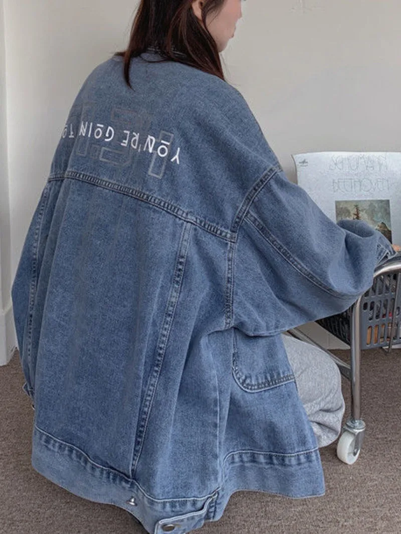 

Denim Jacket Women 2022 Autumn New Women Korean Style Fashion Turn Down Collar Long Sleeve Short Loose Embroidery Jean Coat