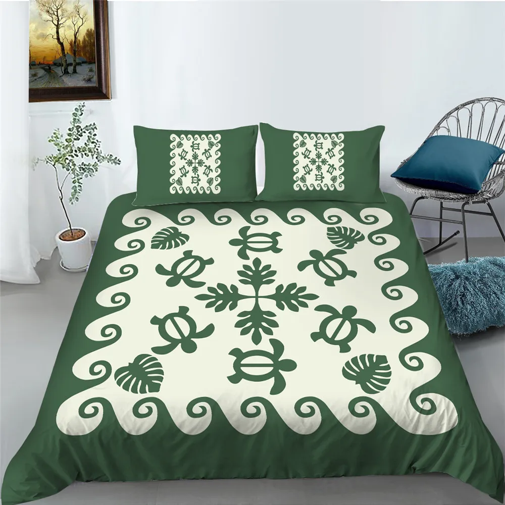 

Dekbedovertrek Set Groen En Wit Luxe Home Bed Set Met Beddengoed Kussen Zee Schildpad Printing Queen Dekbed Sets