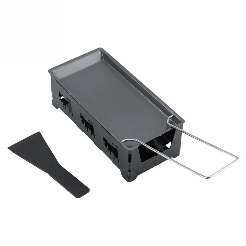 Metal Carbon Steel Mini Cheese Raclette Non-stick Coating Candles Heated Baking Tray Foldable Handle with Spatula Cook Set cheese baking tray