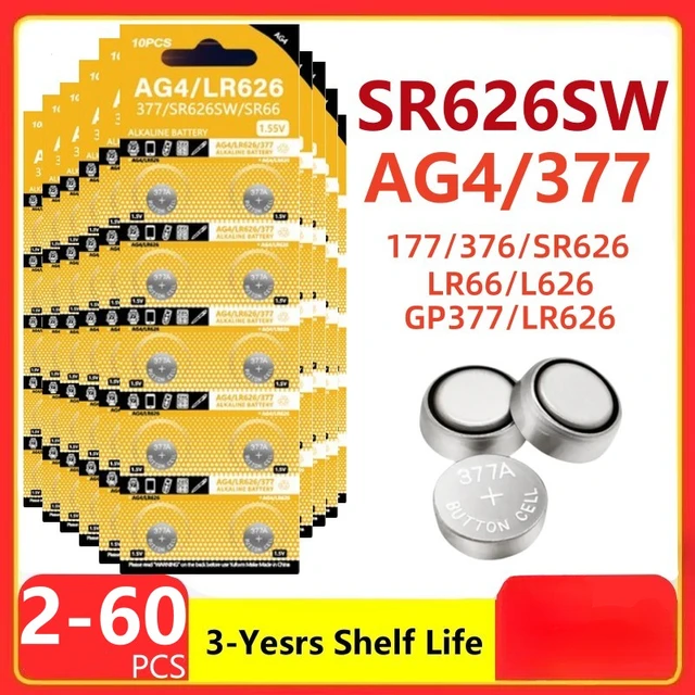 Pile bouton de montre, 40 pièces, 10 pièces/carte, AG4 377A 377 LR626 177  SR626SW SR66 LR66