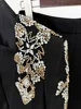HIGH STREET Newest 2024 Designer Suit Women Beaded Diamonds Stand Collar Single Button Blazer Wide-leg Pants Set 2PCS 4