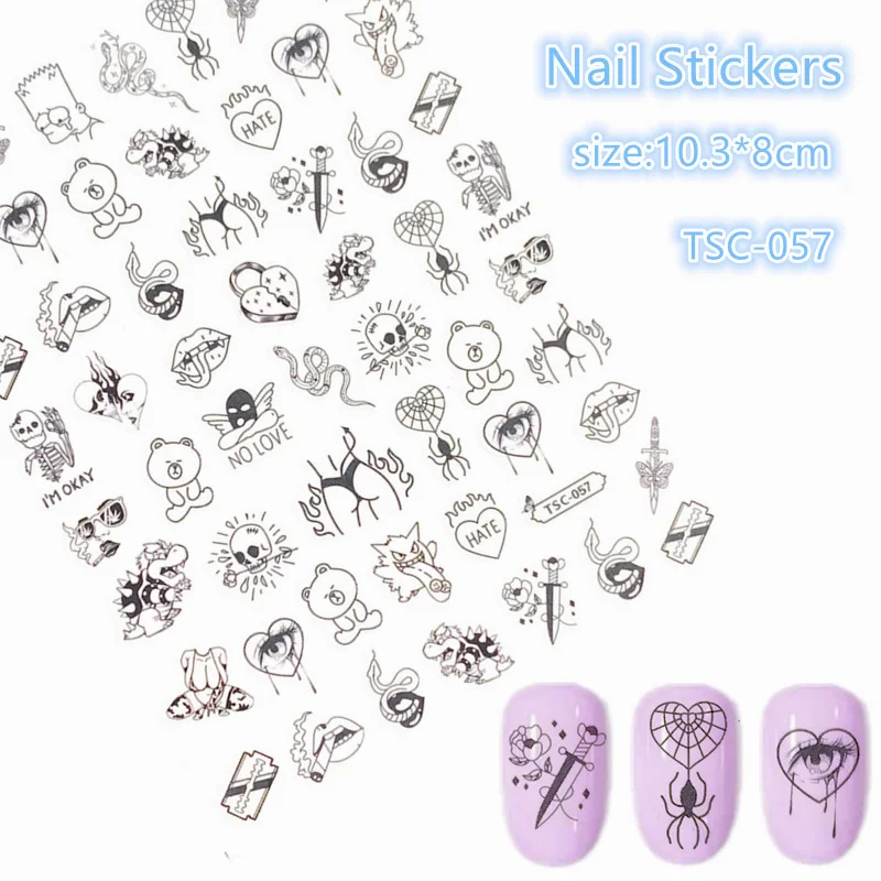 

Newest TSC-057 black and white tone series 3d nail art sticker nail decal stamping export japan designs rhinestones