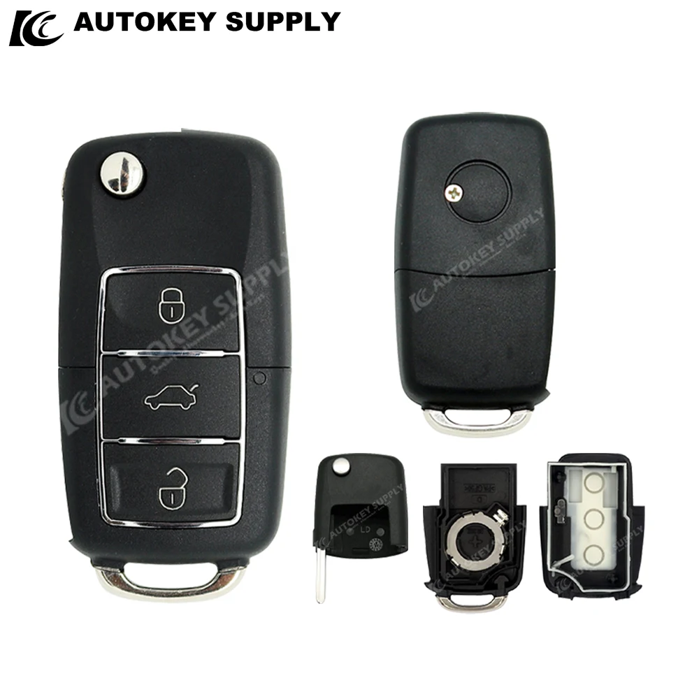 AutokeySupply For New 3 Buttons Remote Flip Key Trunk Button Water Proof AKVWF117