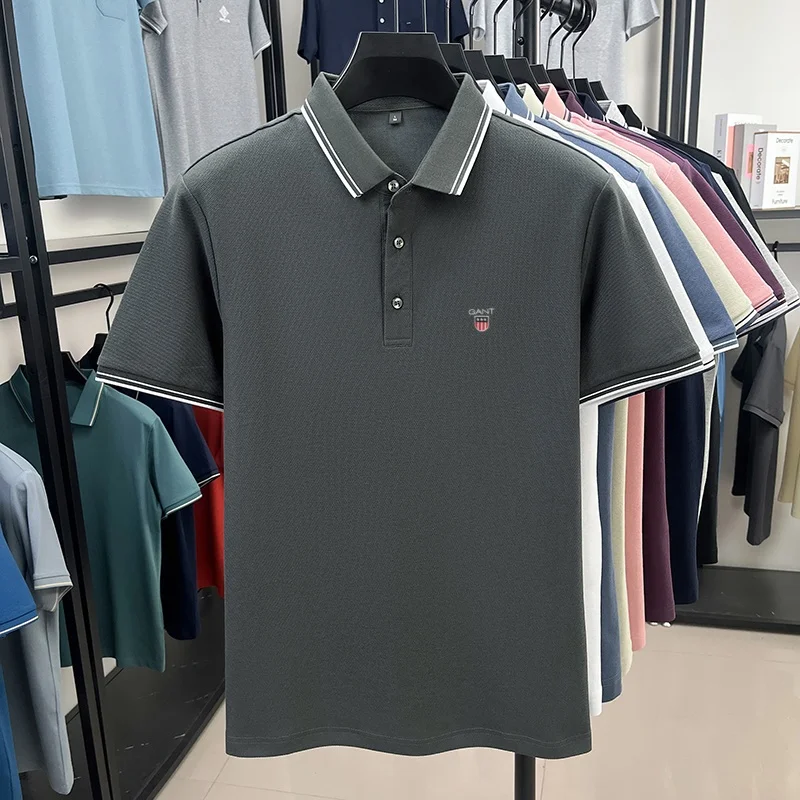 100% Reine Baumwolle Sommer Herren Premium Marke Exquisit Besticktes Poloshirt Knitterfrei Atmungsaktiv Tägliches Business Casual Oberteil – Detail 18