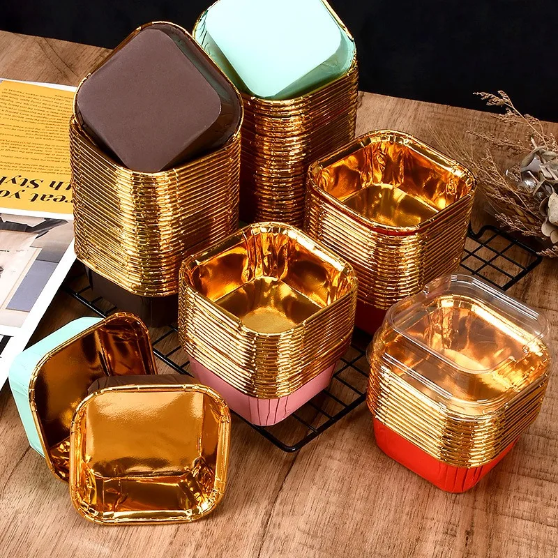 

Cake Tool 50pcs Square Cupcake Cups with Cover Oil-proof Chiffon Roll Cake Mold Birthday Cake Decoration kitchen reposteria