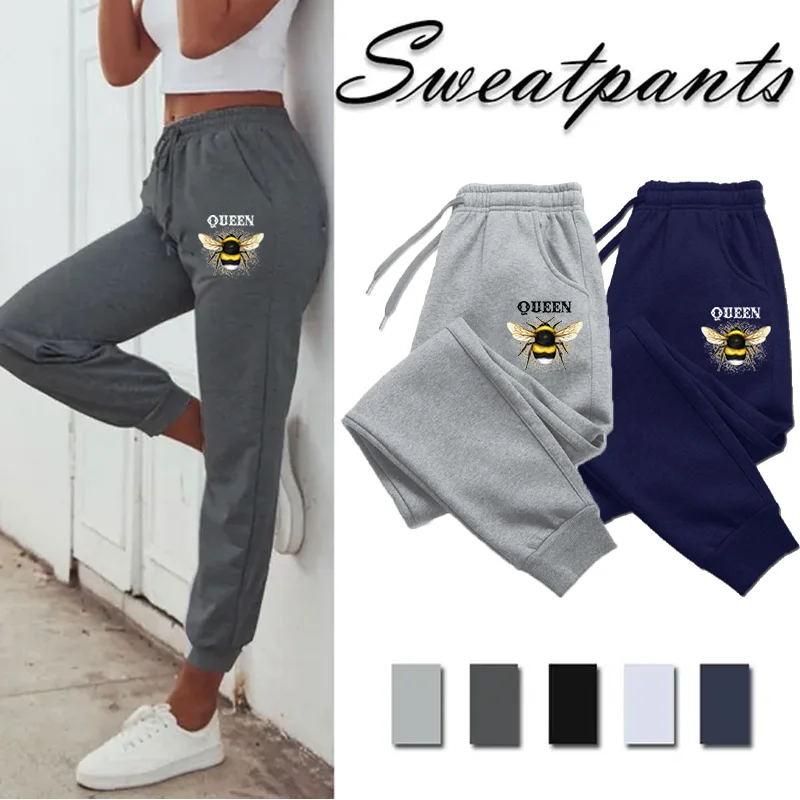 Брюки-джоггеры женские, милые тренировочные штаны с принтом пчелы, Длинные повседневные брюки для фитнеса, модель Весна-Осень-зима