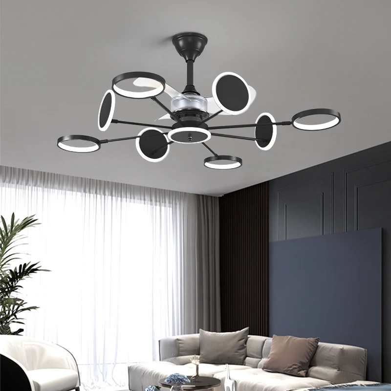 Light luxury living room invisible fan light new Nordic ceiling fan light dining room bedroom chandelier with integrated