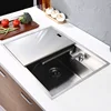 Hidden Stainless Steel Kitchen Sinks Modern Kitchen Accessories with Cover Kitchen Sink Dish Drainer Light Luxury Single Tank L 1