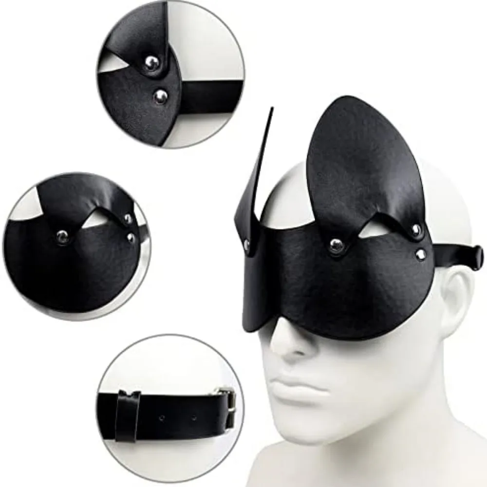 

Bunny Ear Mask Cosplay Punk Spiked Leather Eye Patch Headgear Masquerade Dance Party Half Face Helmet Halloween Accessory Prop