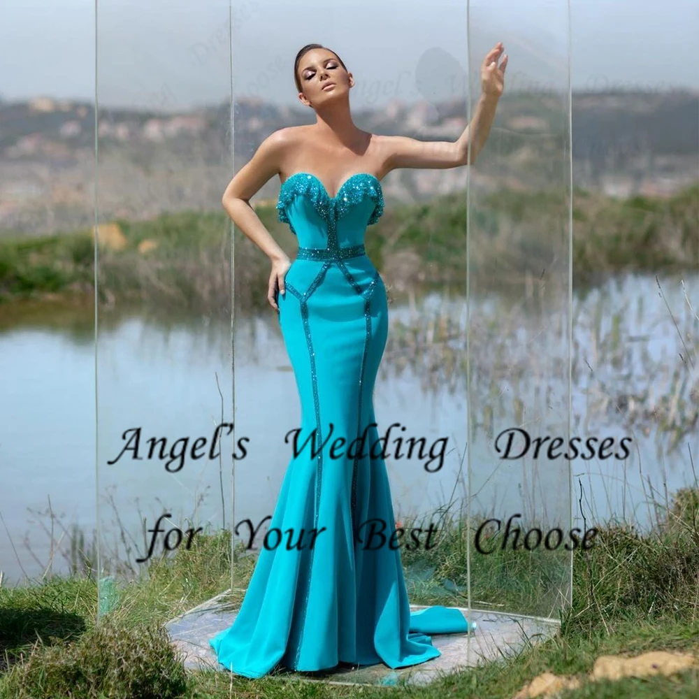 

Simple Strapless Mermaid Evening Dresses for Women 2024 Summer Sleevelesss Prom Gowns Court Train Zipper Back Robe De Soirée