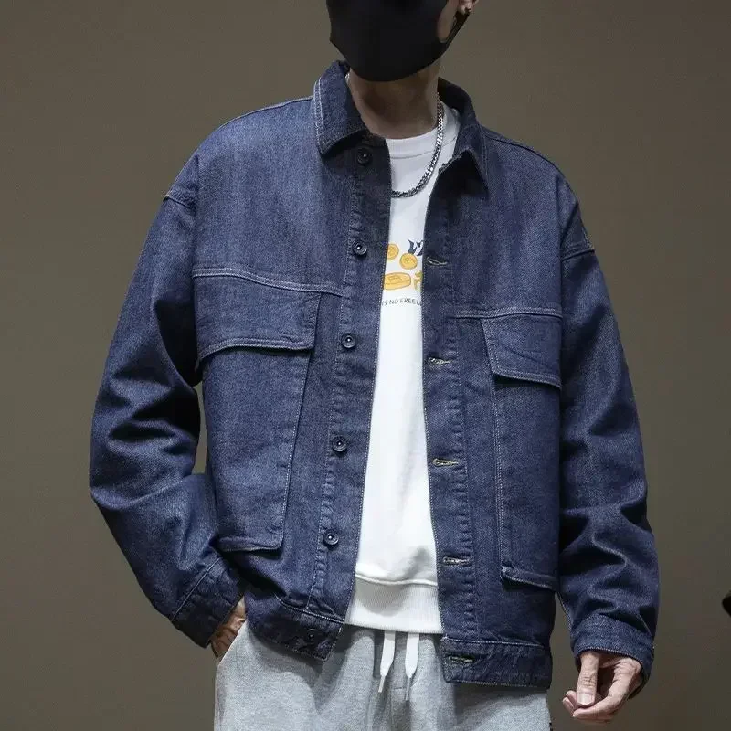 

Jeans Coat for Men Black Denim Jackets Man Blue Button Autumn Large Size Clothing Worn G Joker L Original Low Price Japanese Big