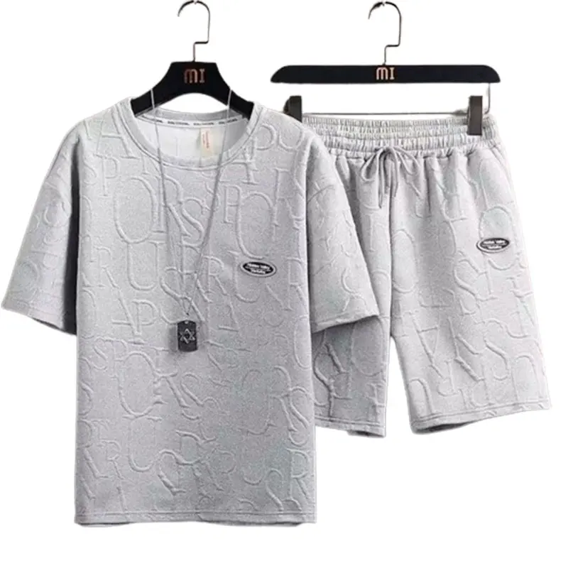Summer Elegant Fashion Harajuku Slim Fit Ropa Hombre Loose Casual Sport All Match Short Sleeve Tshirts Shorts Two Piece Set