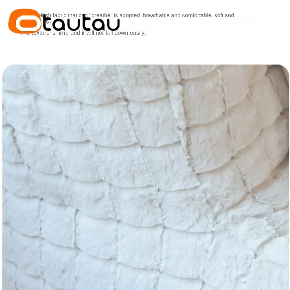 OTAUTAU filled Luxury Waffle Faux Bunny Fur Pouf Sofa Bed Bean Bag with Filler Chaise Lounge Recliner Couch Puff Ottoman SF055