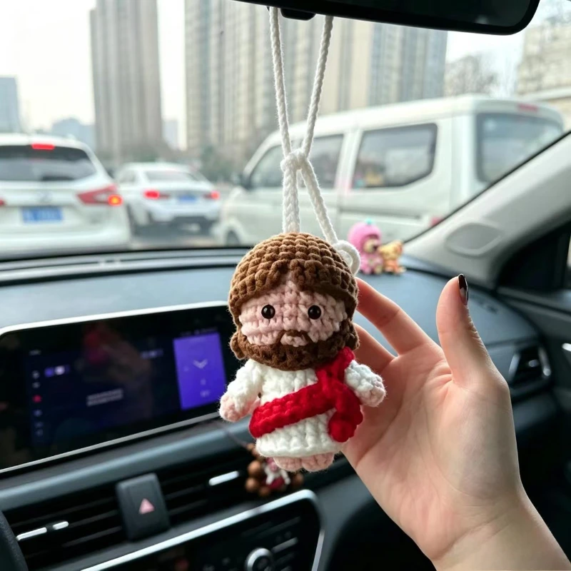 수제 크로셰 예수 자동차 거울 장식, 생일 및 명절 선물로 완벽, 차량 장식을 개인화하세요