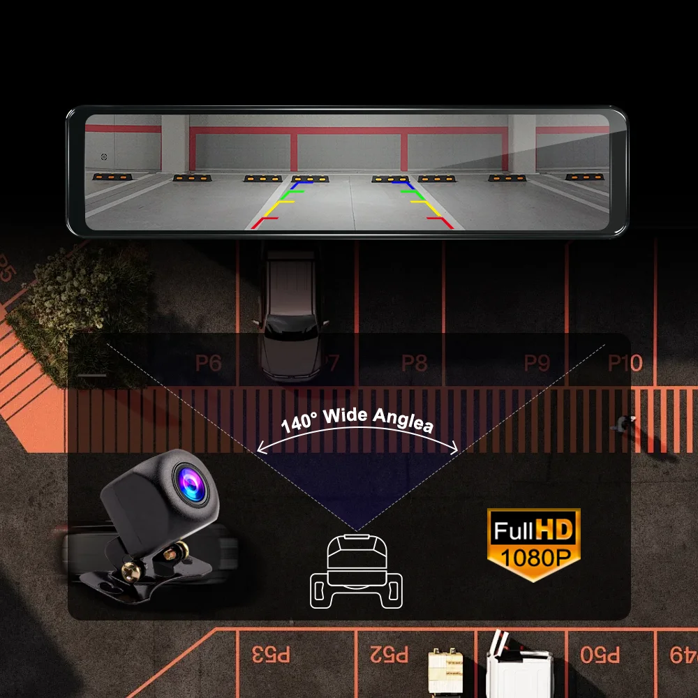 12Inch Dash Cam 4K 2160P Car Mirror Video Recording Carplay & Android Auto Wireless Connection WiFi ADAS GPS Navigation FM AUX car dash cam