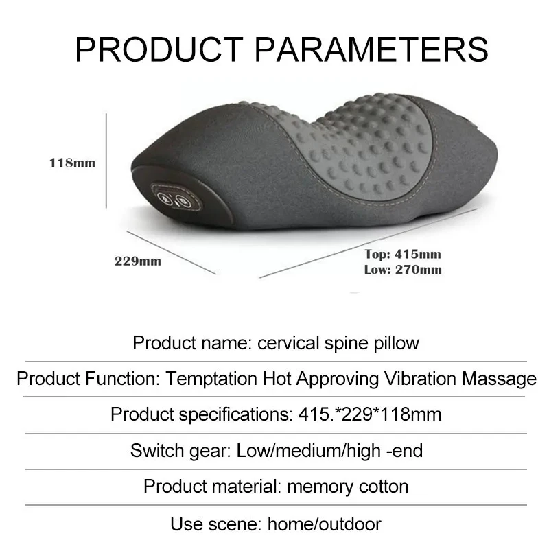 USB Rechargeable Sleeping Pillows 3 Modes Heated Vibrating Neck Massage Stretcher Cervical Traction Relaxation Orthopedic 6