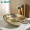 KEMAIDI 16" Gold Bathroom Sink Ceramic Vessel Sinks for Bathrooms Above Counter Bathroom Sink Oval Vessel Sink with Faucet Combo 1
