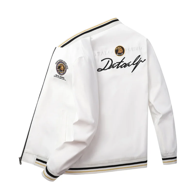 

Fashion Autumn Men Jacket Coats White Eagle Streetwear Spring Men's Embroidery Jackets Windproof Trench Coat Tops Stand Colla