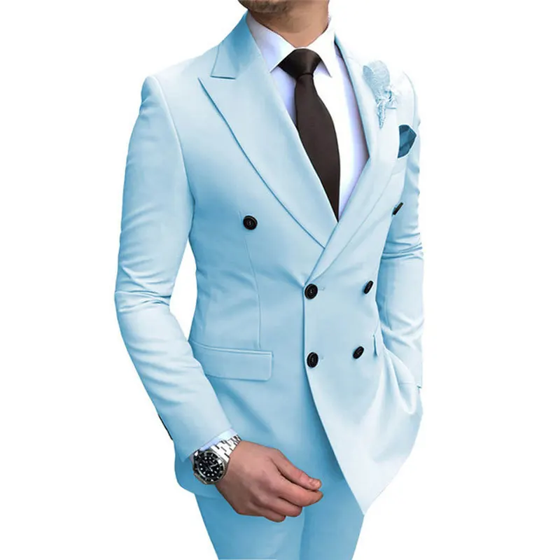 Elegant Men's Suits Wedding Dress Groom Best Man Blazer Pants Double Breasted Business Banquet Slim Fit Fashion Male 2 Piece Set