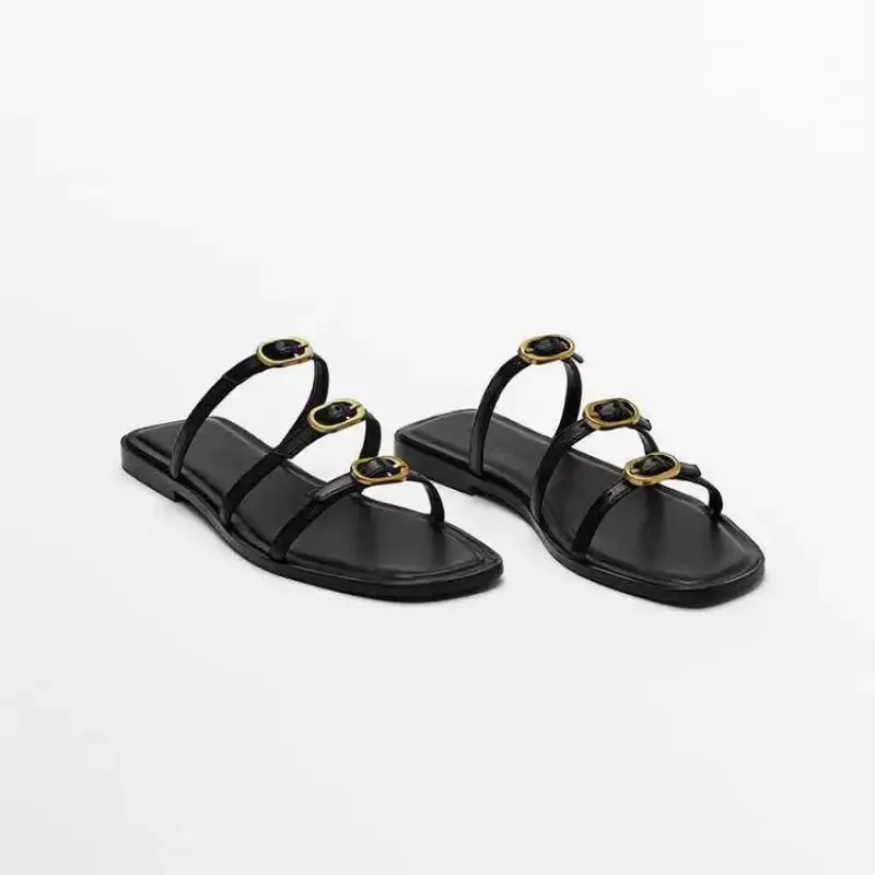 

Дизайнерские Шлепанцы из воловьей кожи, женская летняя верхняя одежда, модная Нескользящая пляжная обувь, сандалии с квадратными каблуками, шлепанцы