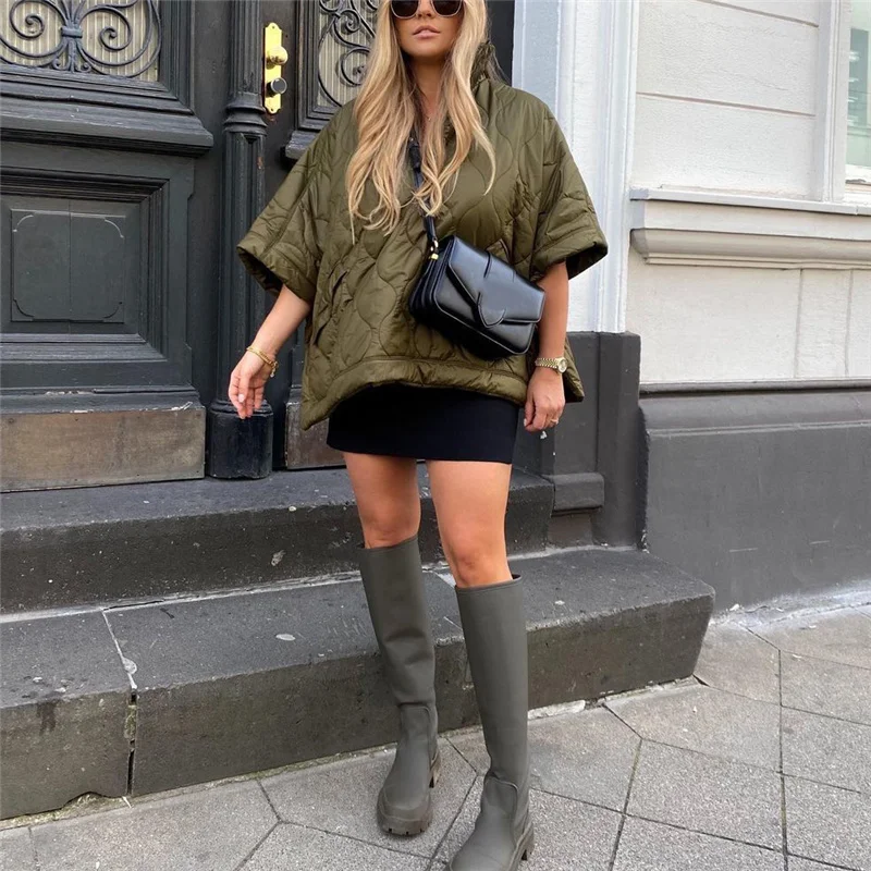

Woman Fashion Armygreen Loose Cloak Jacket 2023 Autumn Female Casual Loose Solid Jackets Girls Batwing Sleeve Outwear