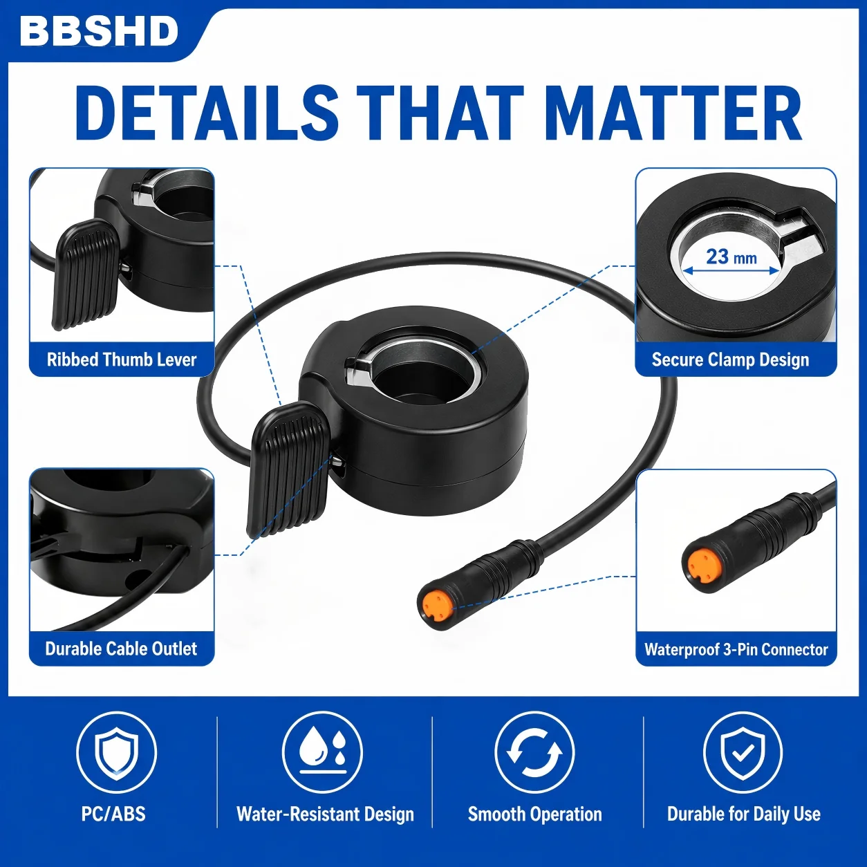 Waterproof Thumb Throttle Speed Control for Electric Scooters and E-Bikes