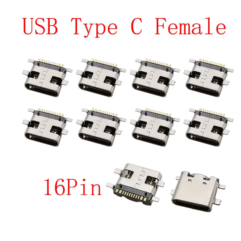USB Type C Female Jack Charging Port Connectors - Pack of 10