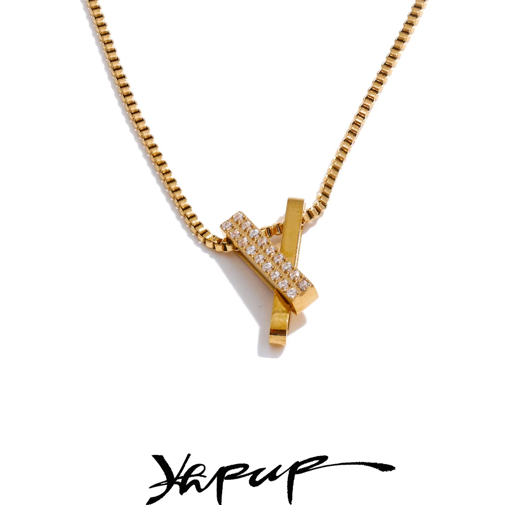 Yhpup Stainless Steel CNC Cubic Zirconia Pendant Necklace