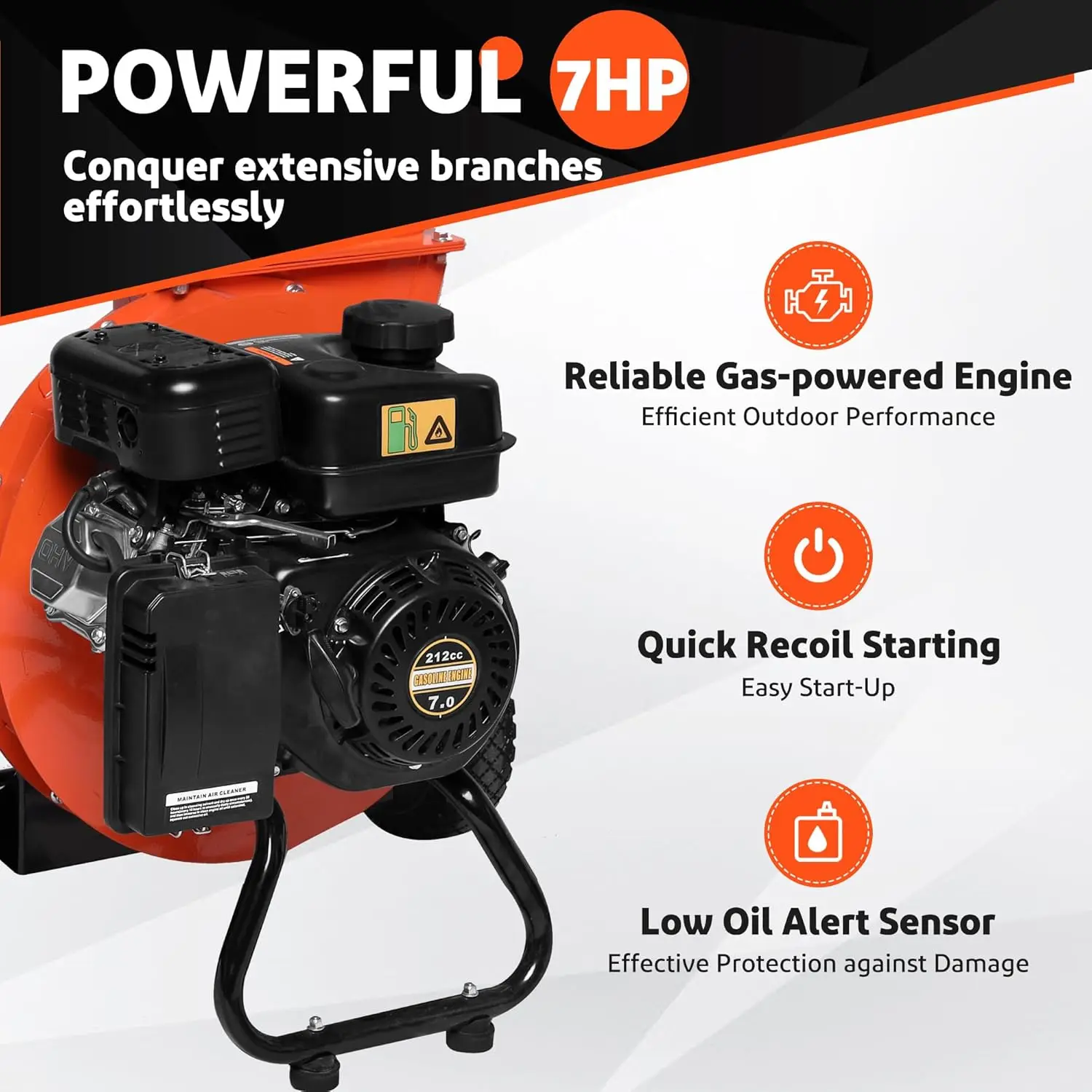 Wood Chipper Shredder Mulcher Heavy Duty 7HP Gas Powered 3 in 1 Multi-Function 3