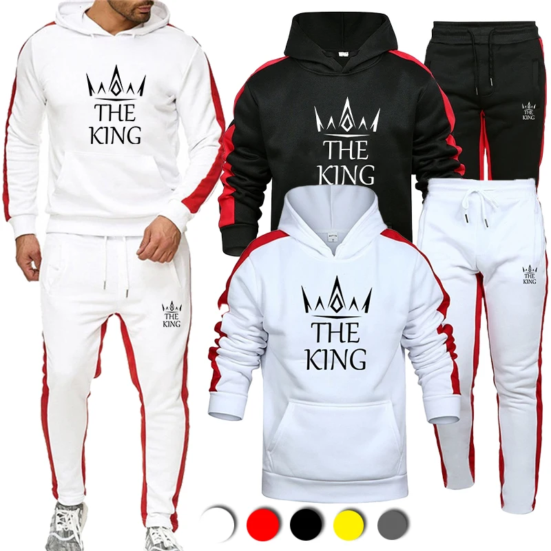 spring and winter men and women can pullover hoodie jogging pants two piece hip hop sportswear suit fashion trend 2023 Fashion Sportswear Jogging Wear Casual Sportswear Stripe Print Pullover Hoodie and Pants Sportswear 2-Piece Set