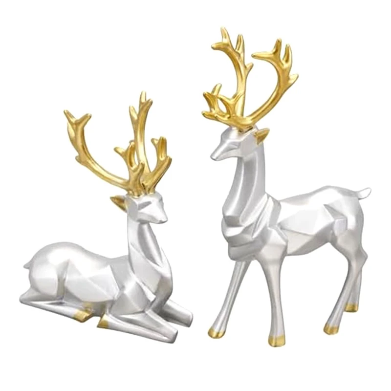 

Decorative Gift Set 2PCS Deer Sculpture 3D Geometric Deer Ornaments Used To Set Off The Festive Atmosphere Decoration Set Kit