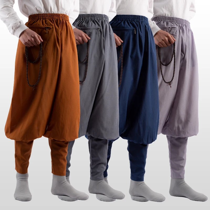 

2023 Summer Cotton Cambric Monk Pants Buddhist Zen Lay Trousers Traditional Chinese Bottoms Buddha Shaolin Monk Kung Fu Pants