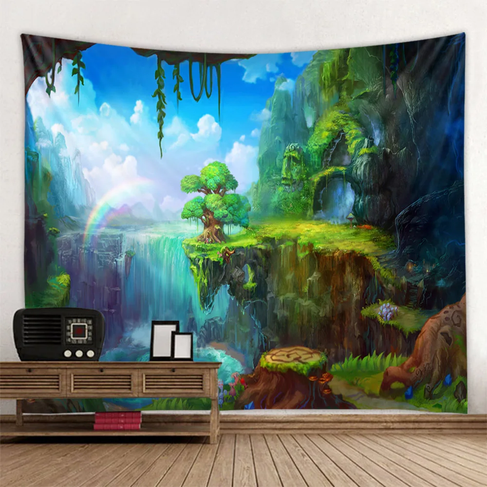 Garden Landscape Tapestry Home Art Decoration Wall Mounted Fairy Tale Posters Fantasy Sea View Room Background Cloth Tapestry Decor