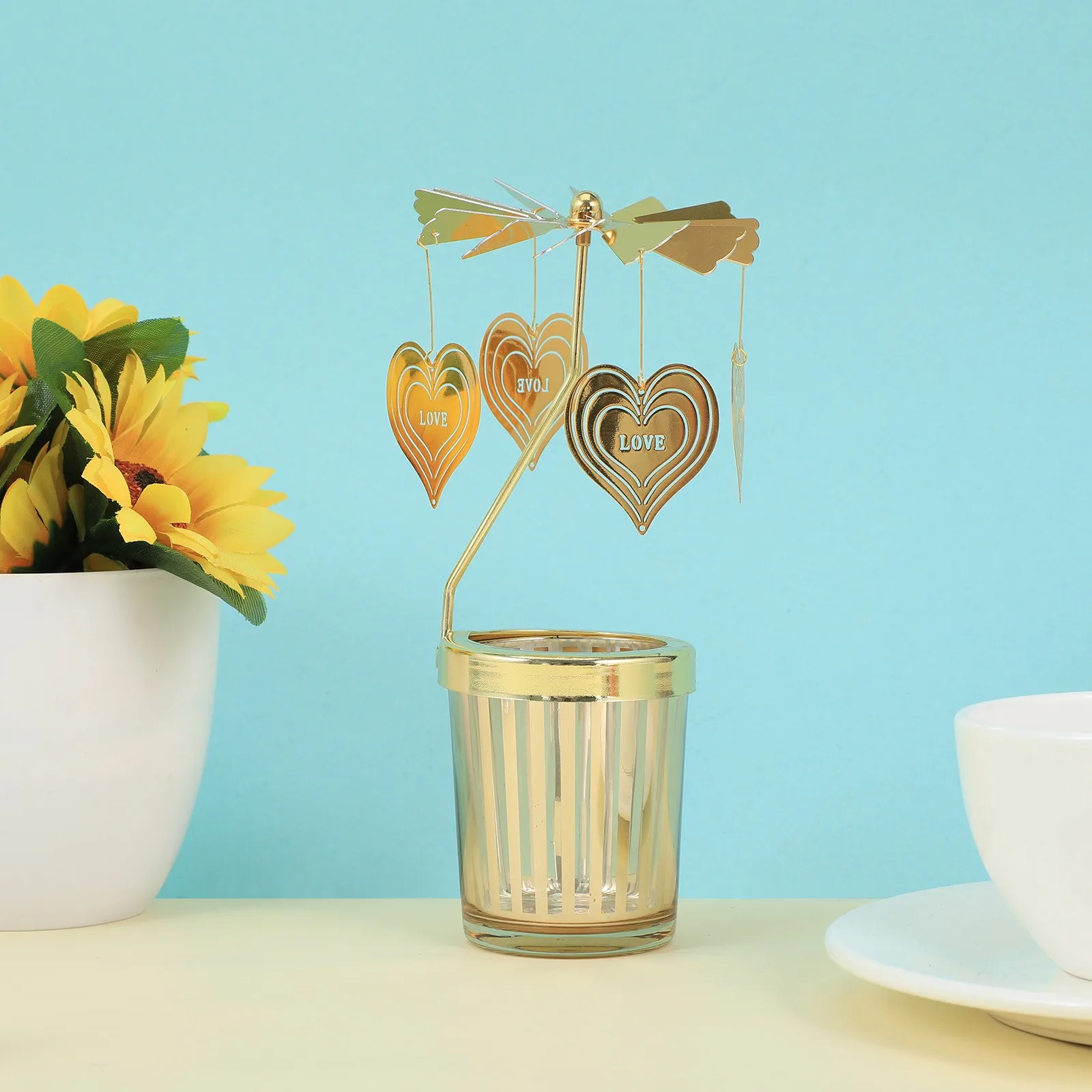 Vintage Pillar Candle Holder Candle Decoration Rotating Candle