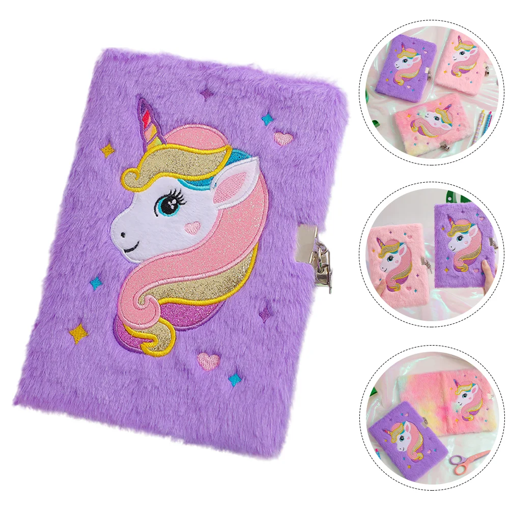 Unicorn Notebook Plush Diary with Lock for Girls Printing Decorative Notepad Adorable Paper Unicorns Printed