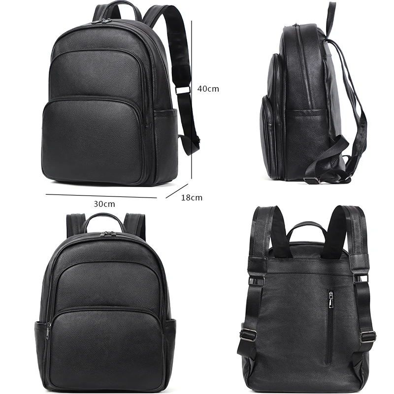 100% Cow Genuine Leather Men Backpacks Fashion Real Natural Leather Student Schoolbag Backpack Boy Large Computer Laptop Bag 6