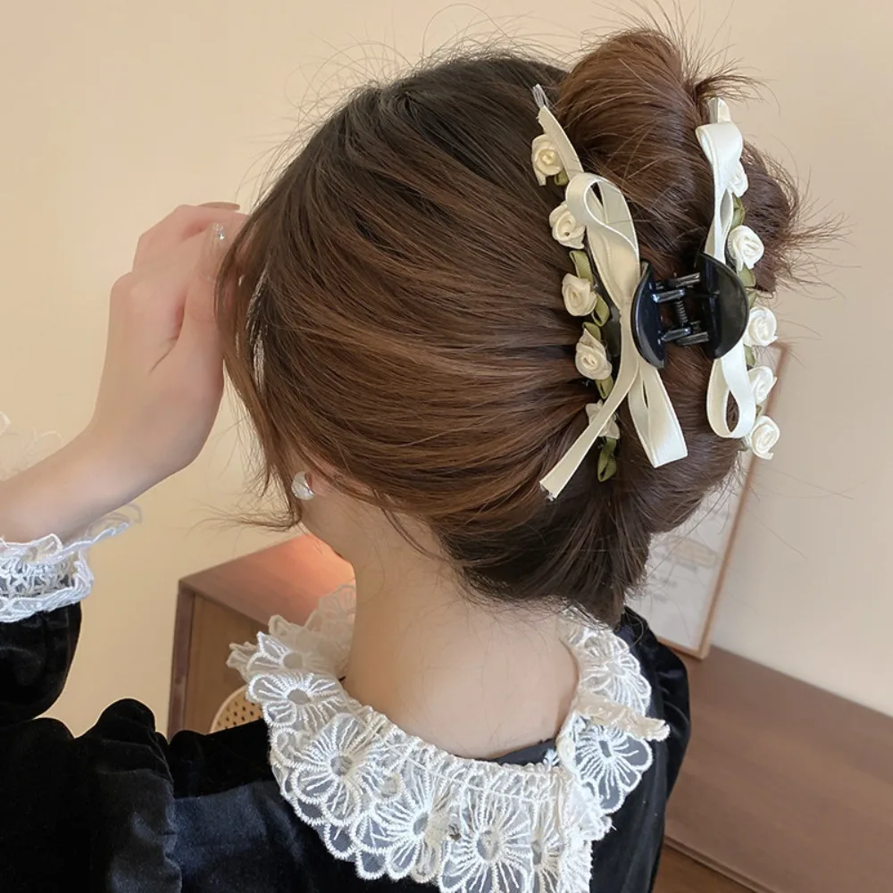 Bow Rose Flower Grab Clip Cute Sweet Hair Clip Shark Clip Girl Hair Clip