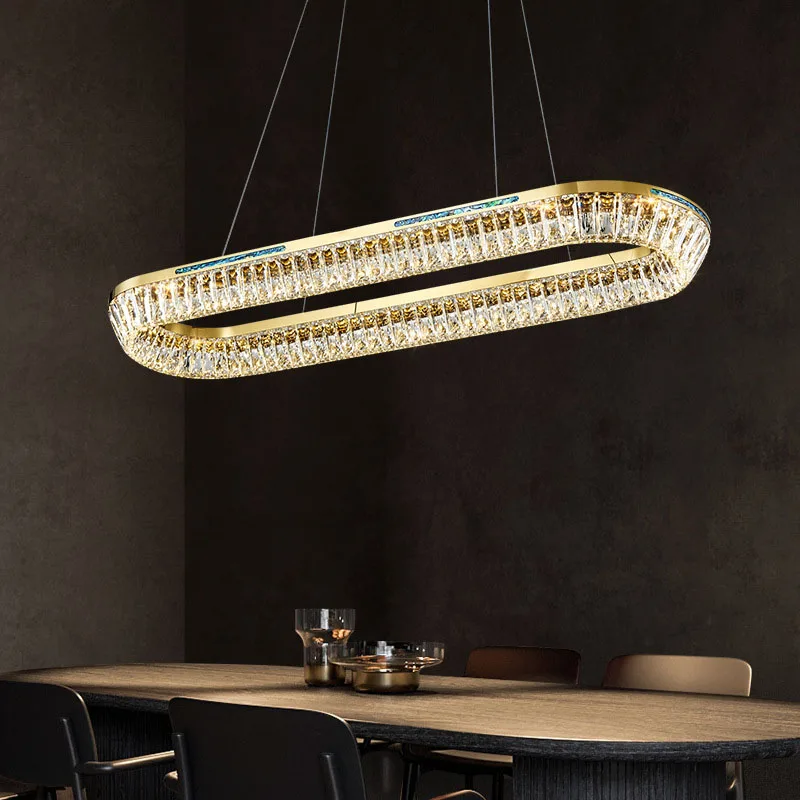 

Luxury Modern Crystal Chandelier Living Room Villa Large Rings Led Crystal Lamp Loft Long Hotel Lobby Kitchen Hanging Light