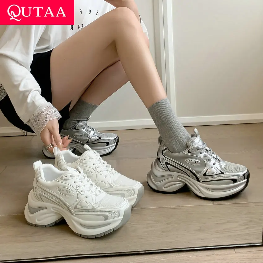 

QUTAA 2024 Fashion High Platforms Sneakers Spring Summer Autumn Lace Up Casual Shoes Woman Sport Shoes Sneakers Size 35-40