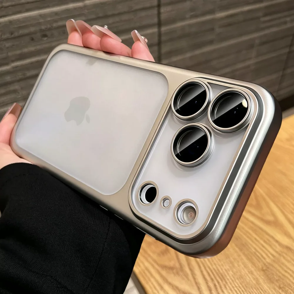 Luxury Sky Blue Plating Transparent Case with Air Lens Protection and Matte Backplate Cover