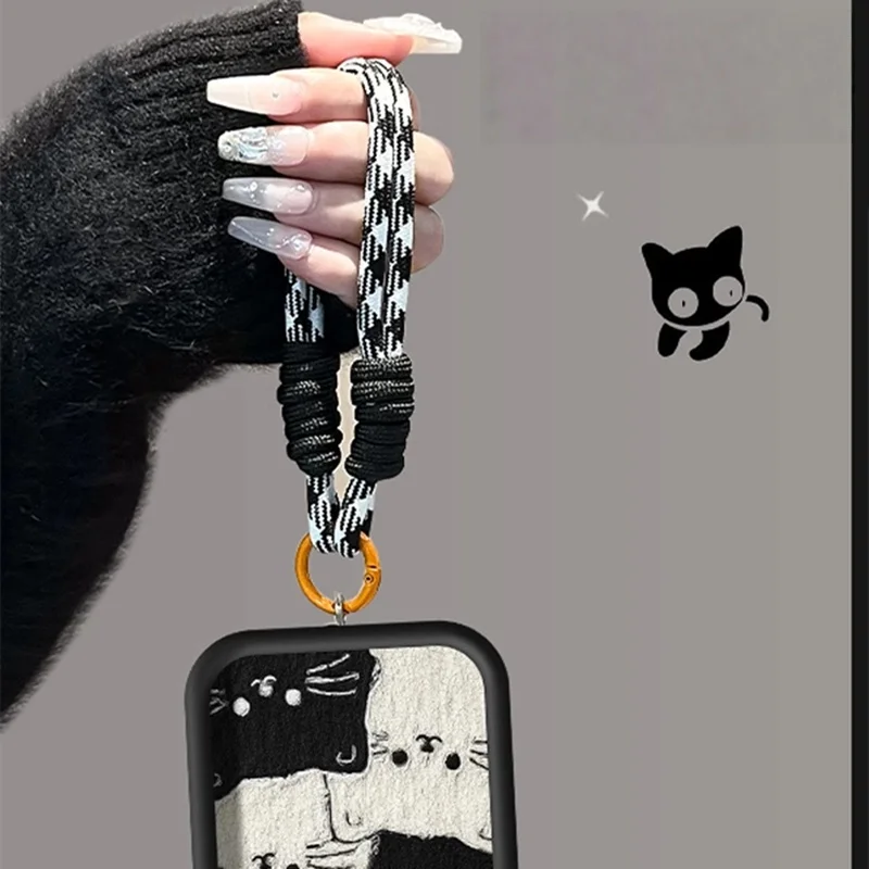 Cute Cat Lanyard Bow Leopard Print Flower Phone Case Cover