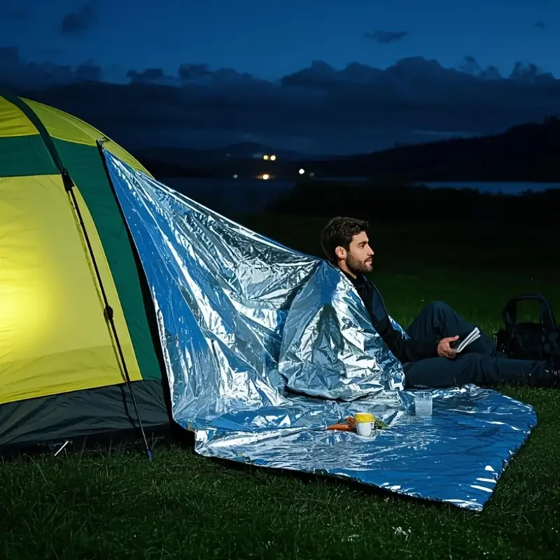 2pcs Emergency Survival Blankets - Heavy Duty Thermal Reflective Mylar for Outdoor First Aid, Camping & Hiking Gear, Waterproof